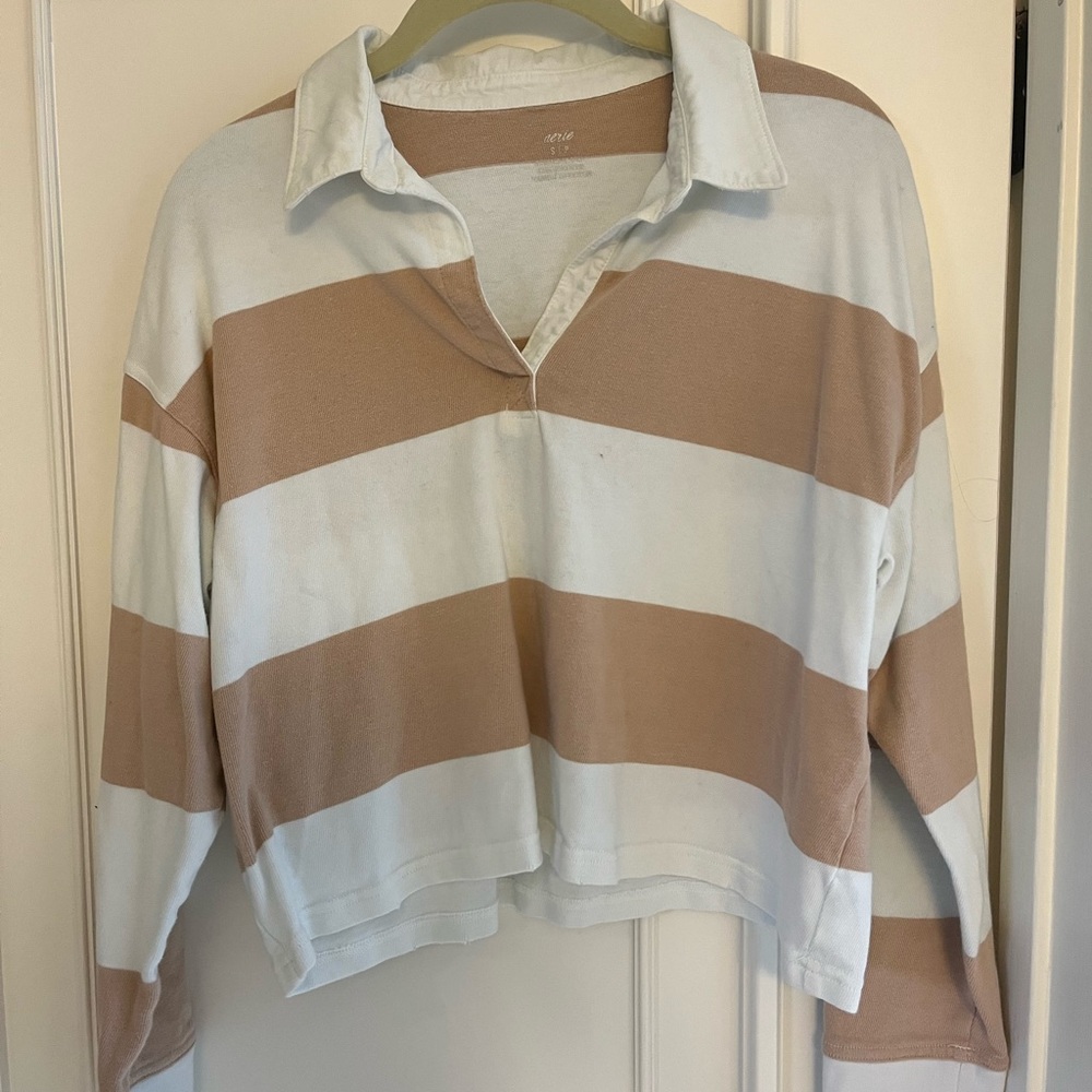 Aerie Tan and White Striped Shirt